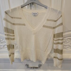 Bebe Cream and Gold Striped Women's Sweater - Size M